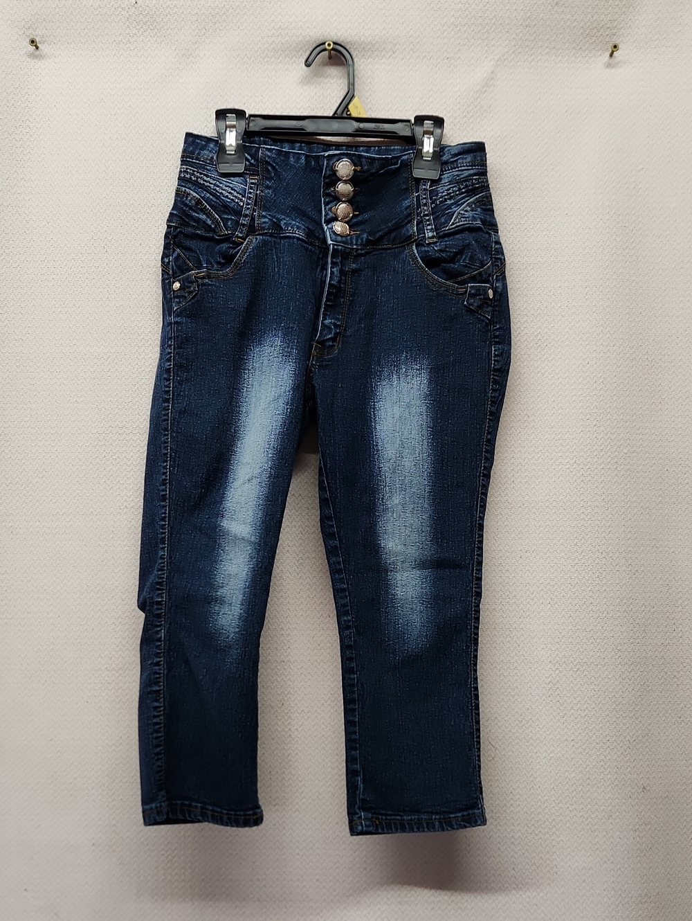 High-Rise Dark Indigo Cropped Women’s Jeans with Button Detail